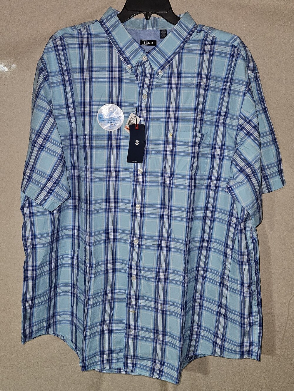 NWT Izod Blue Plaid Short-Sleeve Button-Down Shirt